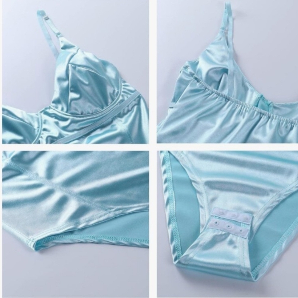 Light Blue Satin Bodysuit Top with Underwire Support - Picture 4 of 5
